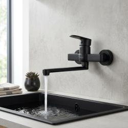 Aquanello Casa Eenhendel Keuken Muurkraan Zwart met uitloop 25 cm BL-1425-CS